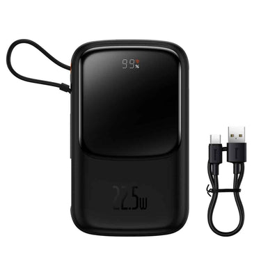 Baseus Qpow Digital Display Power Bank 10000mAh 22.5W Built-in Type-C Cable - Black